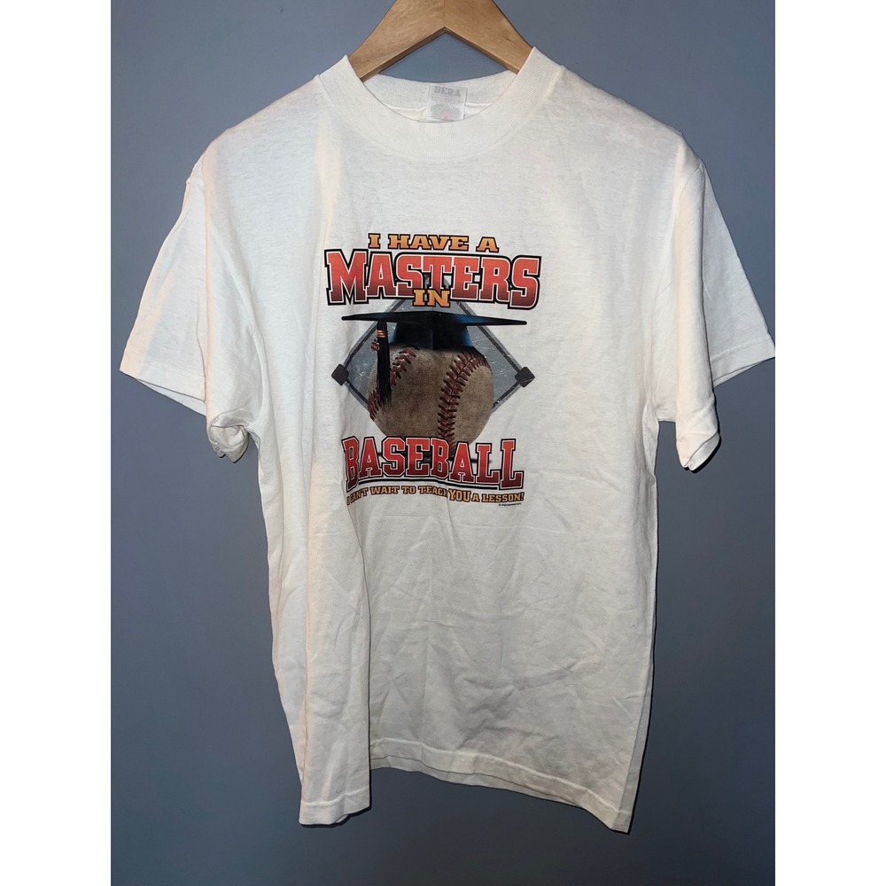 Vintage Fruit of the Loom Masters in Baseball Graphic T-Shirt White Mens Medium‎
